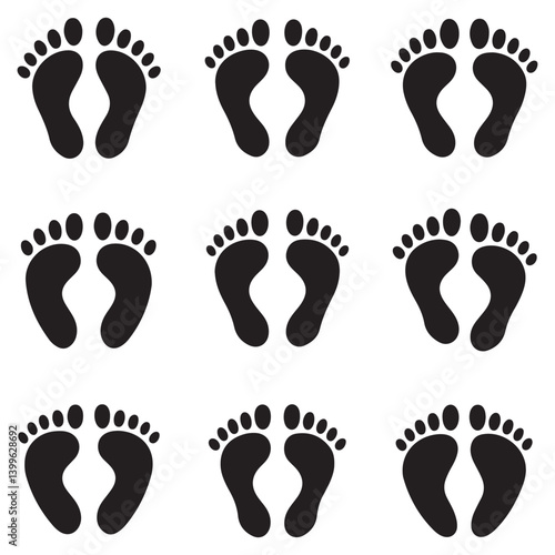 Different human footprints icon. Vector Black silhouettes. with white background