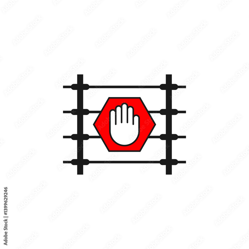 Electric fence icon with hand in warning gesture. Isolated vector illustration. Electric fence icon with hand in warning gesture. Isolated vector illustration.
