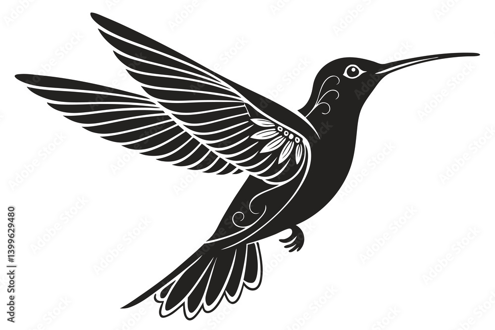 Fototapeta premium Flying a hummingbird silhouette vector illustration, a bird symbol of peace and freedom