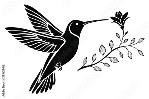 a hummingbird in mid-flight, with wings spread 