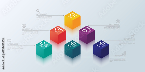 6 color cube infographic template