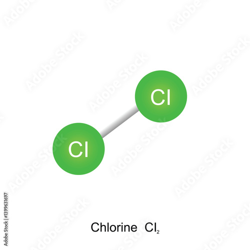 Chemical substance. Icon of Chlorine commonly known as Cl2 Structural formula isolated on white