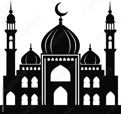 Islamic Mosque Silhouette Vector | Elegant Mosque Design for Religious and Cultural Projects