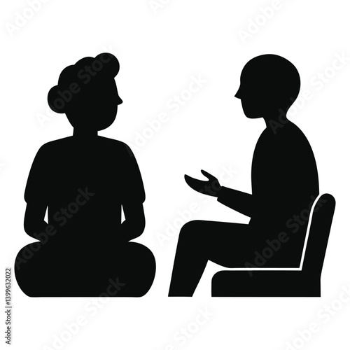 Silhouette Vector of Therapist and Patient in Peaceful Conversation Scene