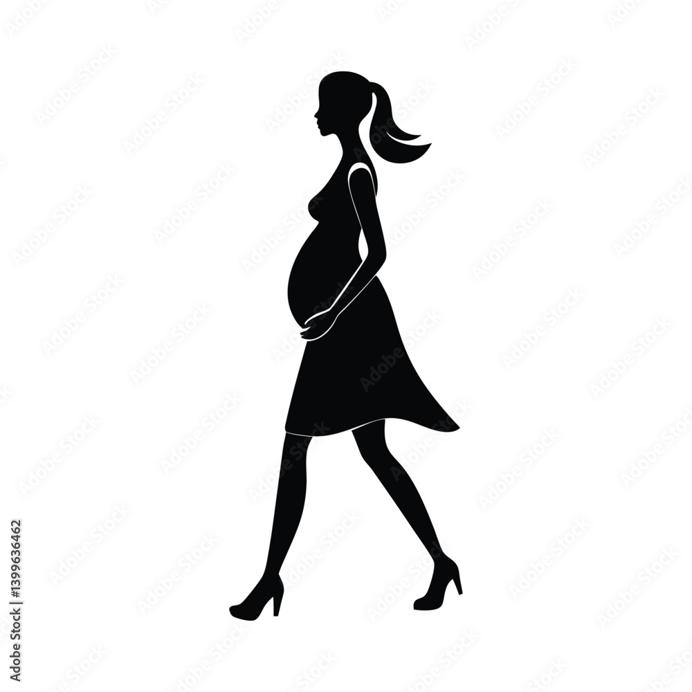 Pregnant Lady Walking Silhouette Vector Art Pregnant Lady Walking Silhouette Vector Art