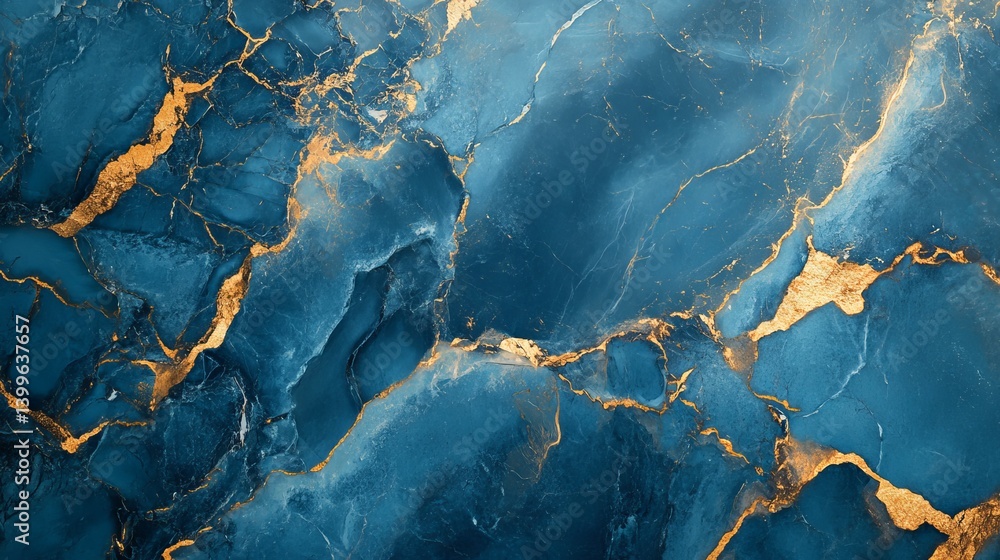 Fototapeta premium An abstract blue marble texture background with golden veins creating an intricate pattern design