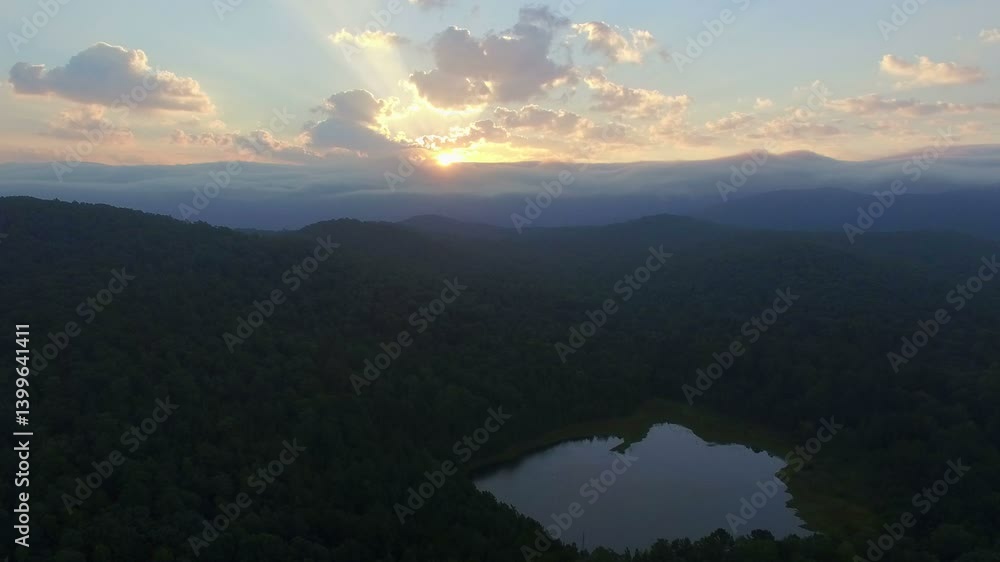 Drone aerial over Blue Ridge Mountains at sunrise Drone aerial over Blue Ridge Mountains at sunrise