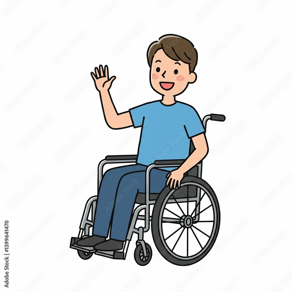 Young male in wheelchair waving illustration. Young male in wheelchair waving illustration.