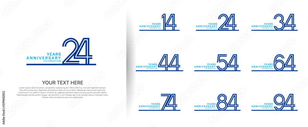 Naklejka premium logo anniversary set. blue color with long line on white background for special event