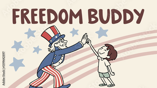 Uncle Sam High Fiving Kid Saying Freedom Buddy