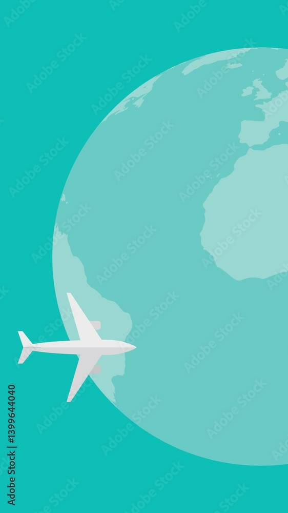 Airplane animation against the background of rotating globe. Air traffic on moving world. Airplane animation against the background of rotating globe. Air traffic on moving world.