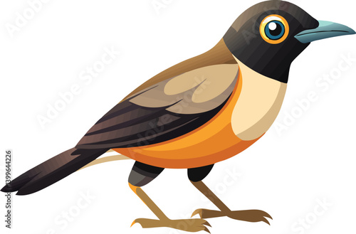 Beautiful bird white-necked thrush vector illustration 