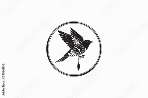 A Cuckoo bird vector silhouette black and white image made by adobe illustrator.