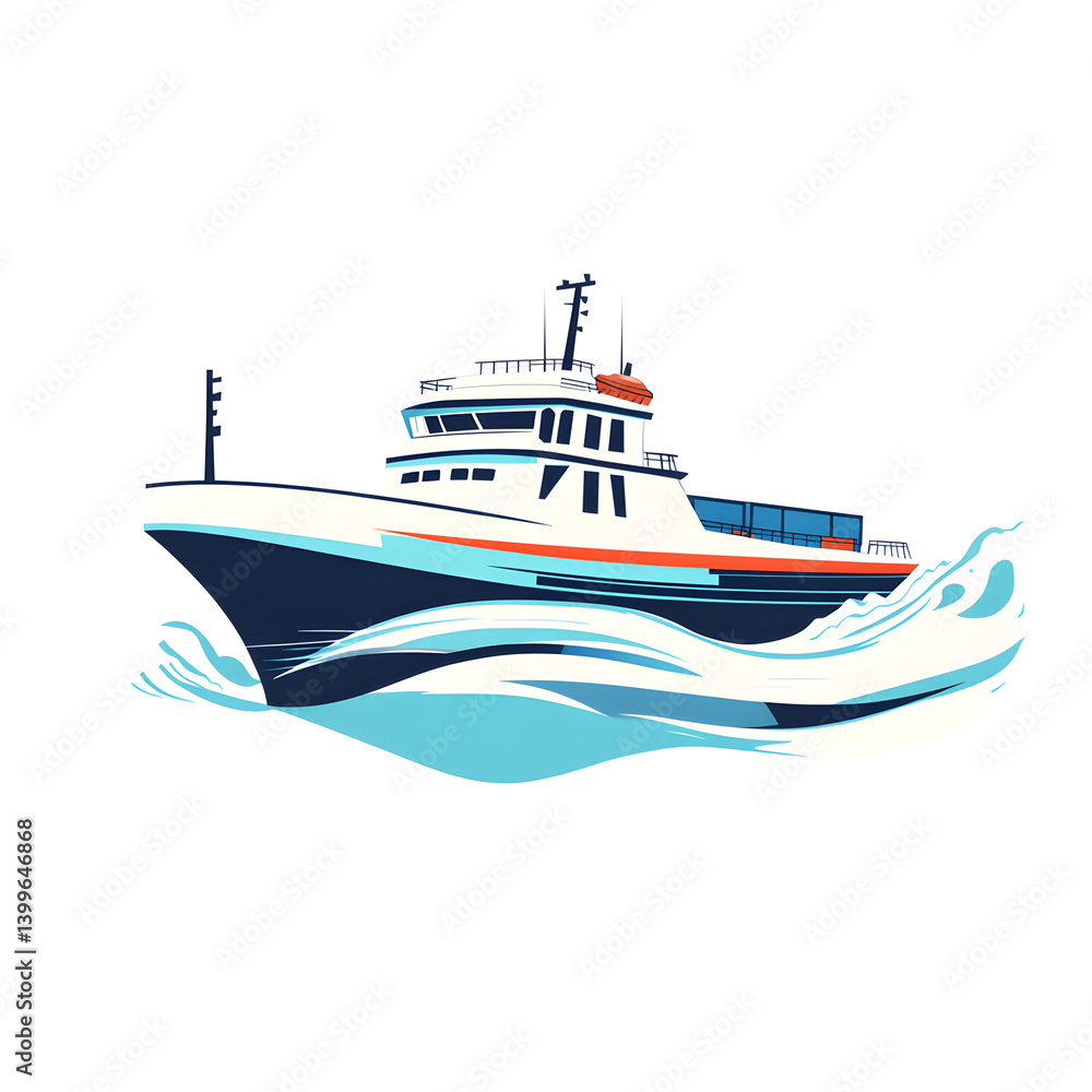 A sleek fishing boat cruising through the waves, showcasing maritime technology and oceanic adventure. A sleek fishing boat cruising through the waves, showcasing maritime technology and oceanic adventure.