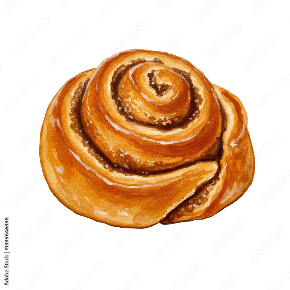 Golden Brown Cinnamon Roll Watercolor Illustration Golden Brown Cinnamon Roll Watercolor Illustration