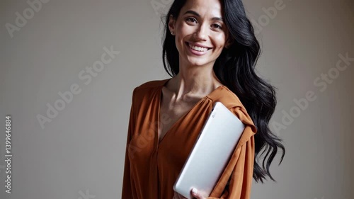 The Smiling Woman with Tablet