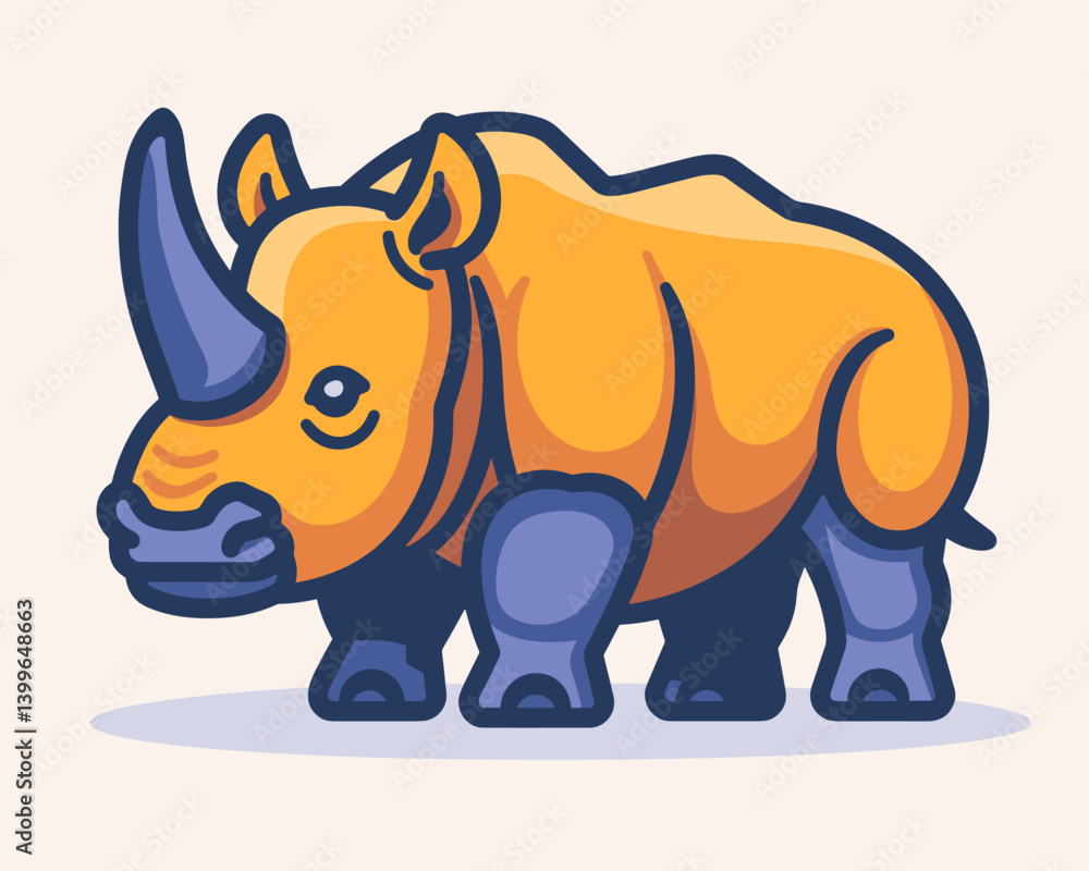 Fototapeta premium Cute cartoon rhinoceros on white background. Vector illustration
