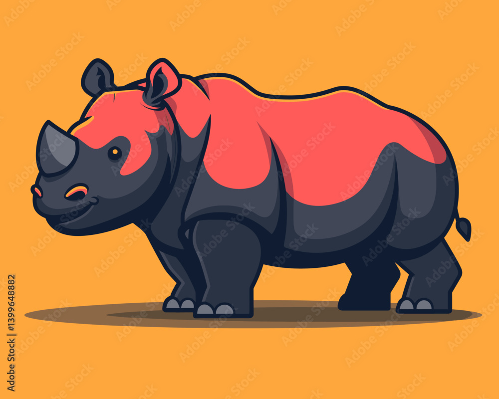 Fototapeta premium Cute cartoon rhinoceros on white background. Vector illustration