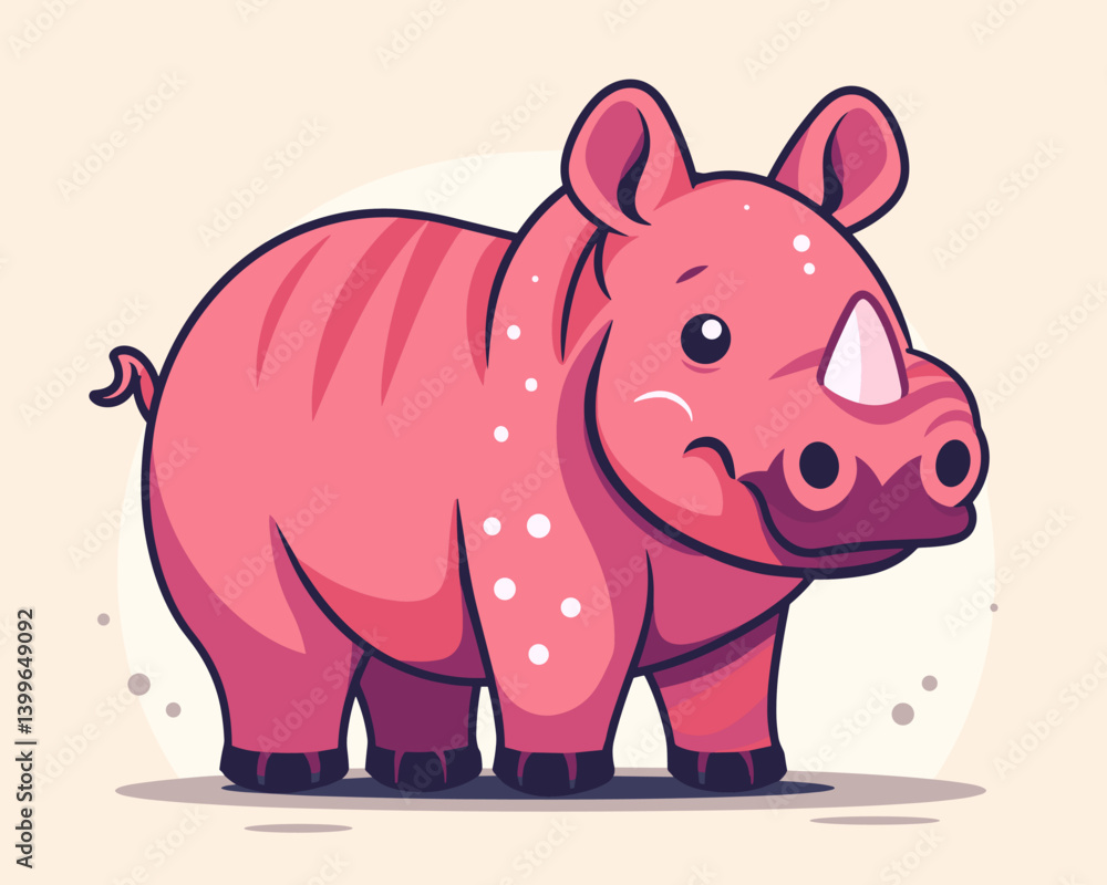 Fototapeta premium Cute cartoon rhinoceros on white background. Vector illustration