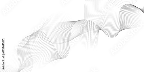 Abstract grey, white smooth element swoosh speed wave modern stream background. Wave with lines created using blend tool. Abstract frequency sound wave lines and twisted curve lines background.	