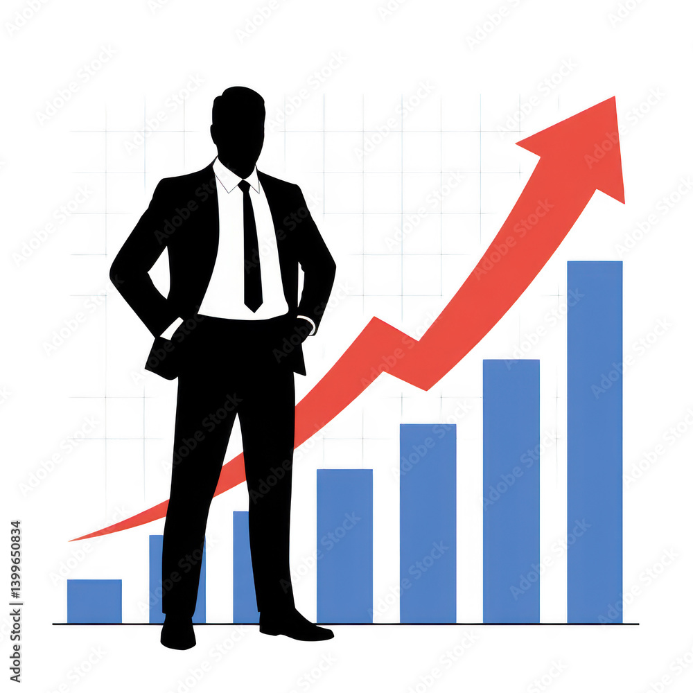 Man and rising chart illustration on transparent background Man and rising chart illustration on transparent background