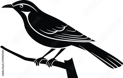 Beautiful honeyeater sitting forward on big branch silhouette black color vector illustration 