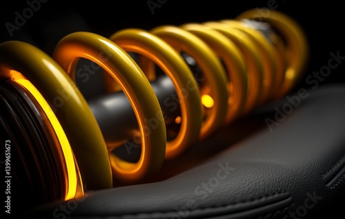 Obraz na płótnie Close Up of Yellow Car Shock Absorber on Dark Background w salonie