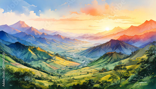 風景　水彩　生成AI　背景　