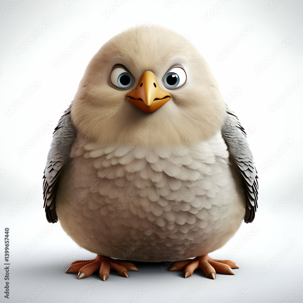 Fototapeta premium Adorable Cartoon Bird 3D Render of a Fluffy. Plump Bird Character