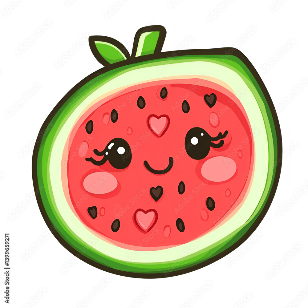 Obraz premium Create a kawaii watermelon slice sticker digital studio sticker design cheerful environment close-up fun concept