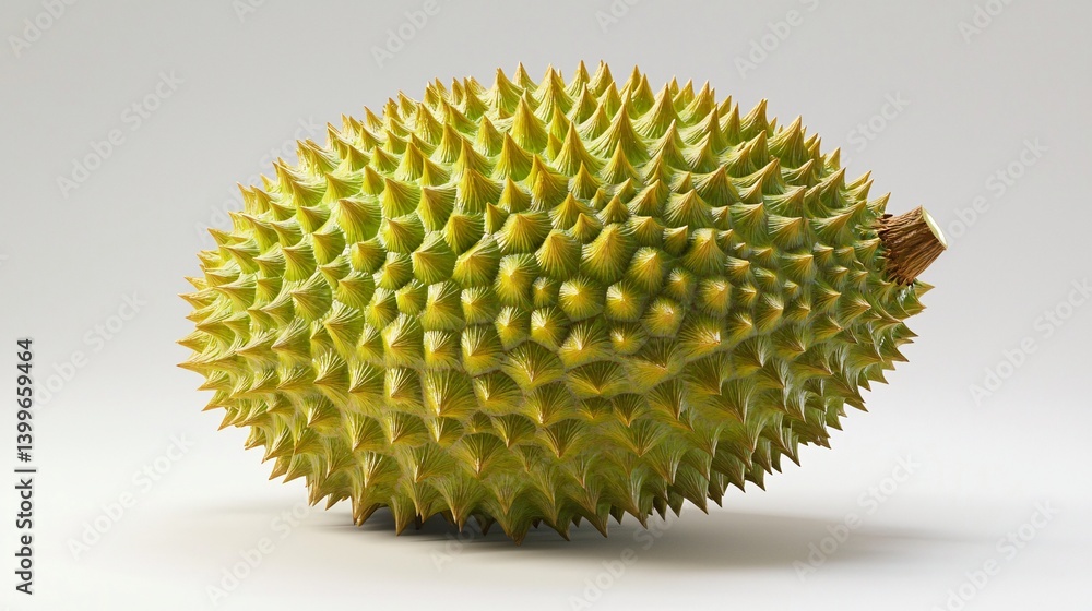 Realistic Durian Fruit with Spiky Green Exterior and Unique Shape Realistic Durian Fruit with Spiky Green Exterior and Unique Shape