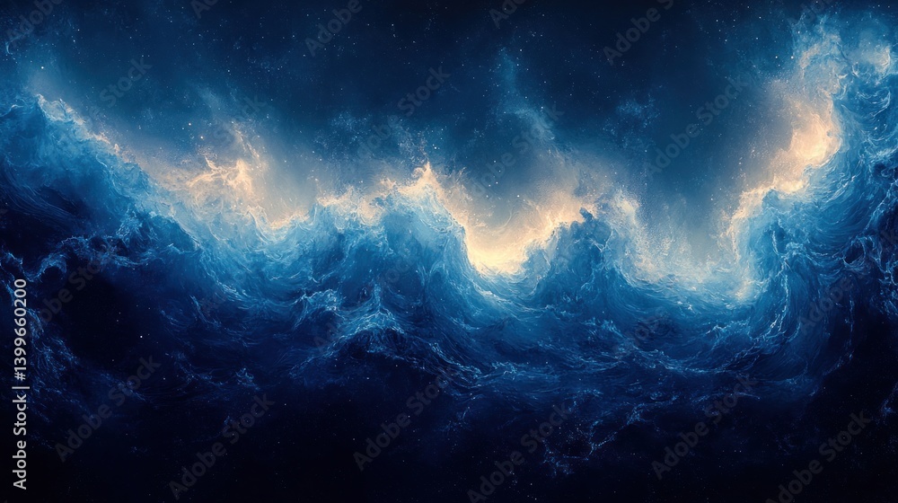 Fototapeta premium Cosmic Wavescapes; Starry Night Sky Background; Abstract Nebula