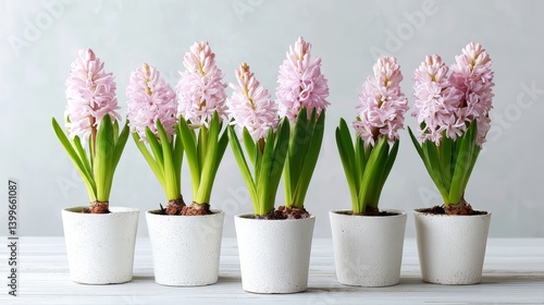 Wallpaper Mural Row of pink flowers in white pots sit on a table. The flowers are arranged in a neat row, with each pot being the same size and shape Torontodigital.ca