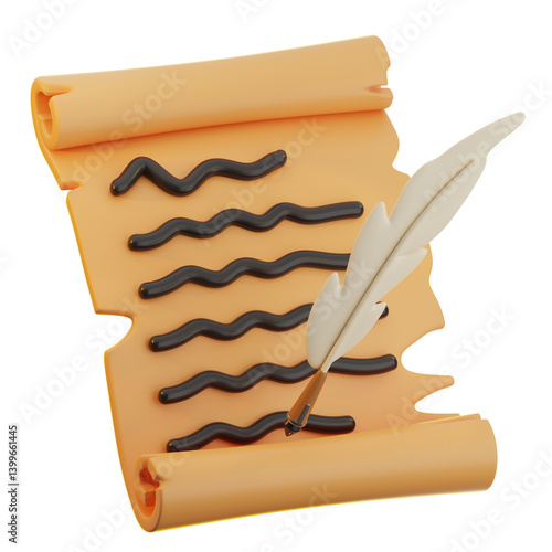 3D illustration of Quill Pen & Scroll
