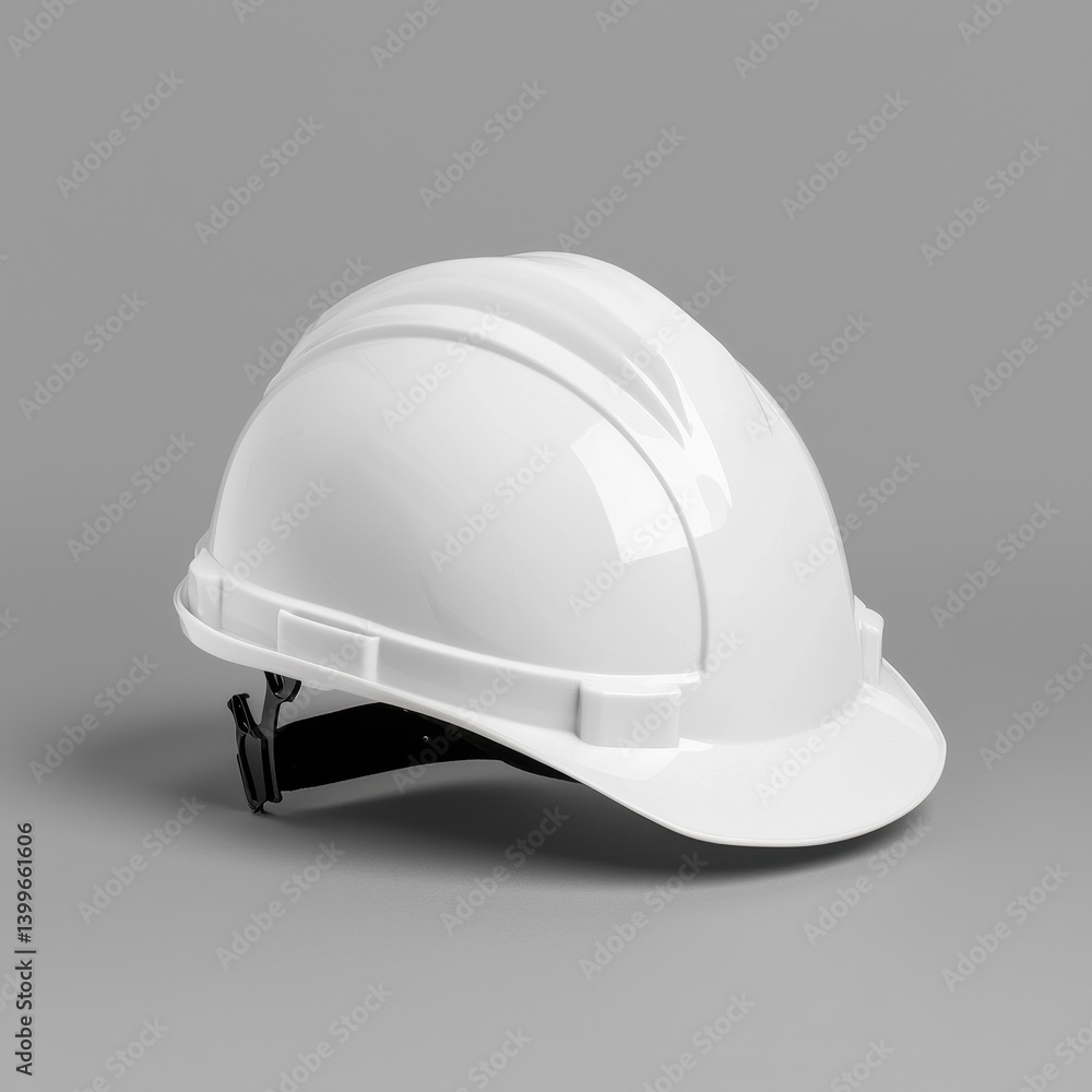 Fototapeta premium White Safety Hard Hat on Gray Background for Construction Work