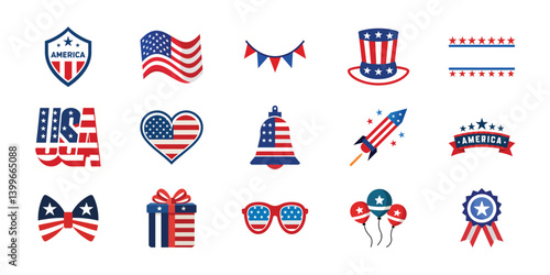 American Independence Day vector set. 4th of July design vector illustration collection