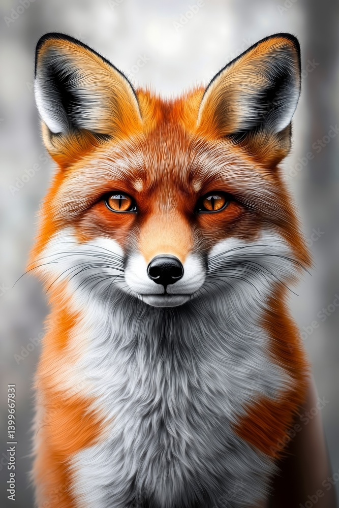A close up of a red fox's face with a cloudy background A close up of a red fox's face with a cloudy background