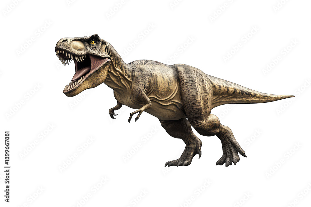 Naklejka premium tyrannosaurus rex in a dynamic pose showcasing its powerful build and fierce expression. dinosaur's features and creates an engaging visual impact