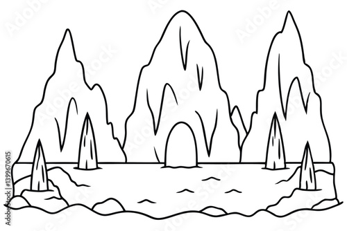 Cave formation sta captivating geological line art sketch
