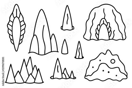 Cave formation sta detailed natural rock line art drawing