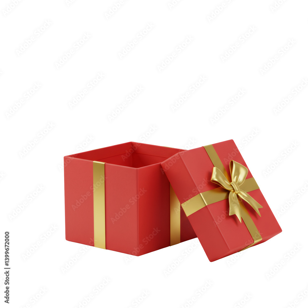 Open Red Gift Box with Gold Ribbon and Bow Open Red Gift Box with Gold Ribbon and Bow