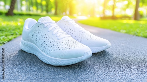 White Running Shoes in Park