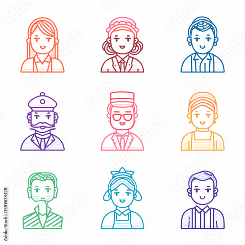 Hotel Staff Icon Set in Linear Style