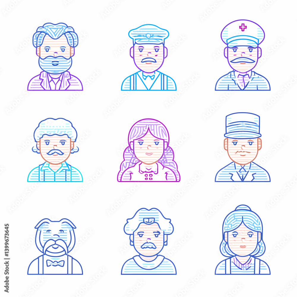 Diverse People Avatar Icons in Outline Style Diverse People Avatar Icons in Outline Style