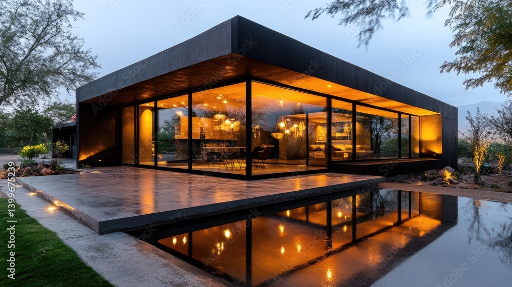 A house designed with a single exterior material, creating seamless surfaces A house designed with a single exterior material, creating seamless surfaces