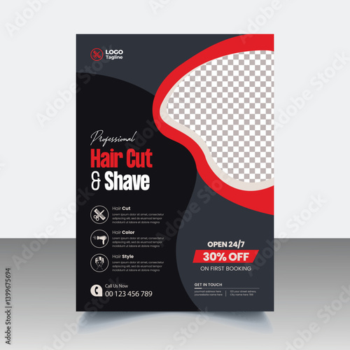 Modern Barber Shop editable print Flyer or poster template, Hair salon leaflet, brochure cover Template Design