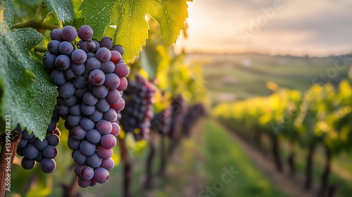 Wallpaper Mural Lush grapes hang on vines in a scenic vineyard bathed in warm, golden light Torontodigital.ca