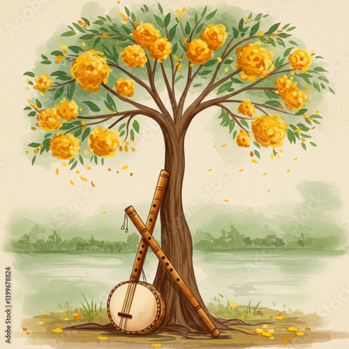 Tree Laden with Marigold Fl...