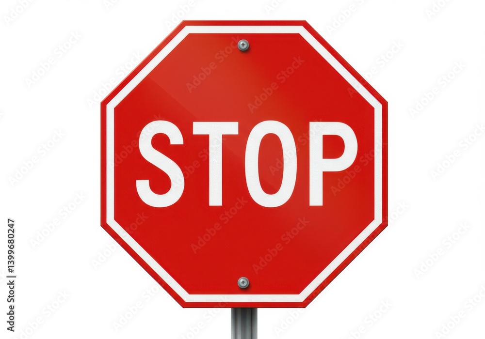 A red stop sign with white letters isolated on white background A red stop sign with white letters isolated on white background