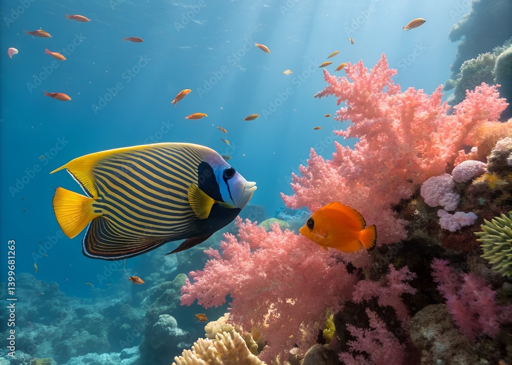 Obraz premium Colorful fish swimming near coral reef